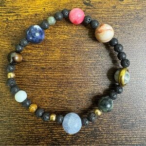 Multicolour Beaded Stretch Bracelet Solar System Galaxy Oil Diffuser size 7